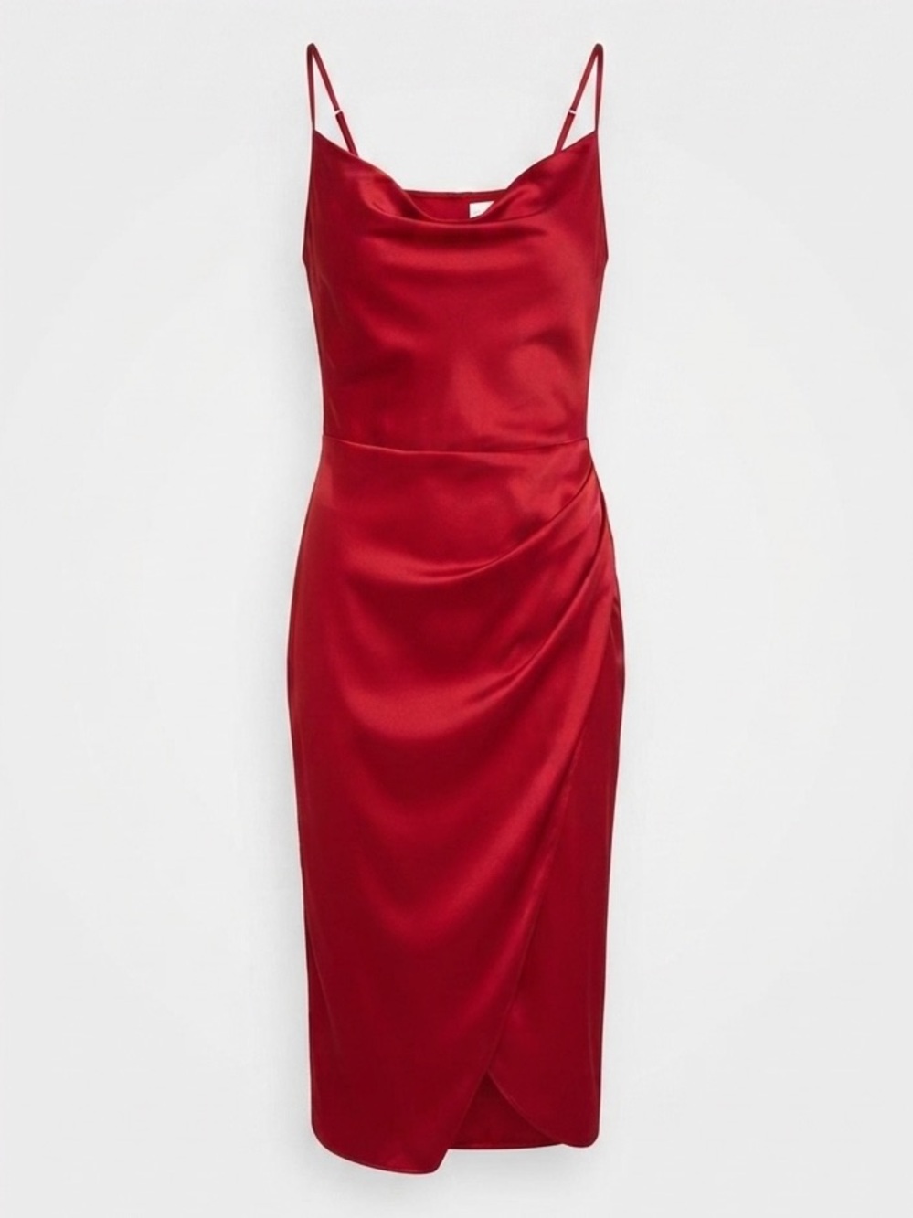 re:named Maddy Red Satin Cowl Neck Midi Slip Dress Size M Wedding Guest